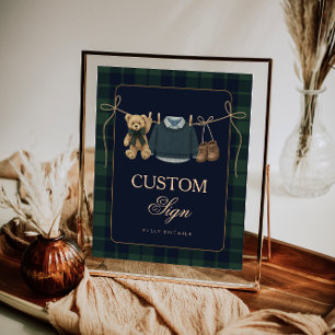 Preppy Polo Teddy Bear Baby Shower Editable Table Poster