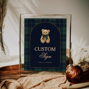 Preppy Polo Teddy Bear Baby Shower Editable Table Poster