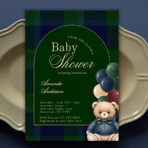 Preppy Polo Teddy Bear Classic Luxury Baby Shower Invitation