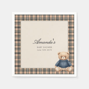 Preppy Polo Teddy Bear Luxury Baby Shower Beige Napkin