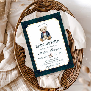 Preppy Polo Teddy Bear Vintage Baby Shower Invitation