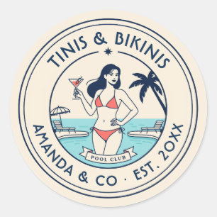 Preppy Pool Club Tinis & Bikinis Team Bride Classic Round Sticker
