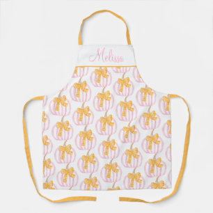 Preppy Pumpkin Bows Thanksgiving Celebration Party Apron