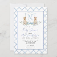 Preppy Puppy Dog Crest Baby Shower Invitation