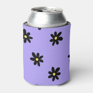Preppy Purple Black Floral Simple Flower Pattern Can Cooler
