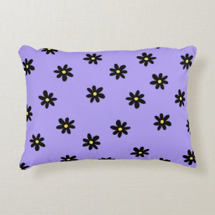 Preppy Purple Black Floral Simple Flower Pattern Decorative Cushion