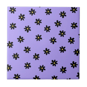 Preppy Purple Black Floral Simple Flower Pattern Tile
