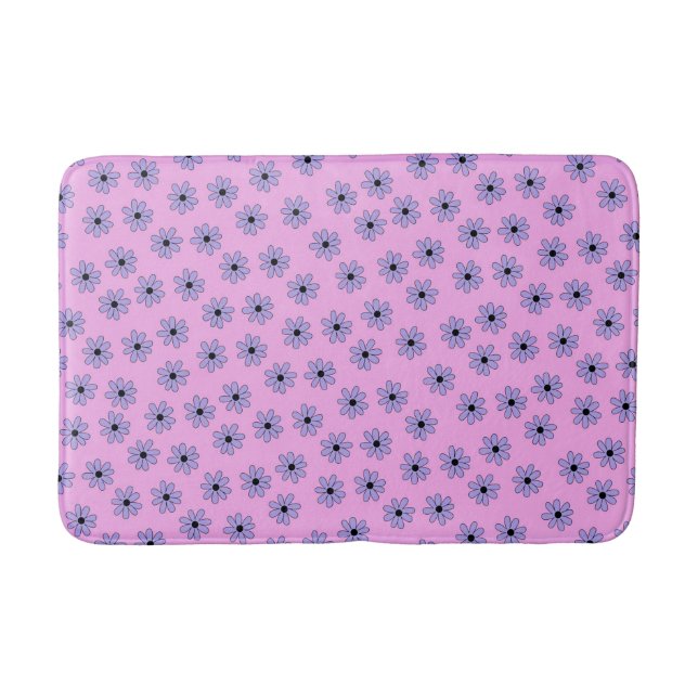 Preppy Purple Blue Floral Simple Flower Pattern Bath Mat (Front)