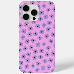 Preppy Purple Blue Hippie Flower Pattern iPhone 15 Pro Max Case