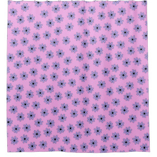 Preppy Purple Blue Hippie Flower Pattern Shower Curtain