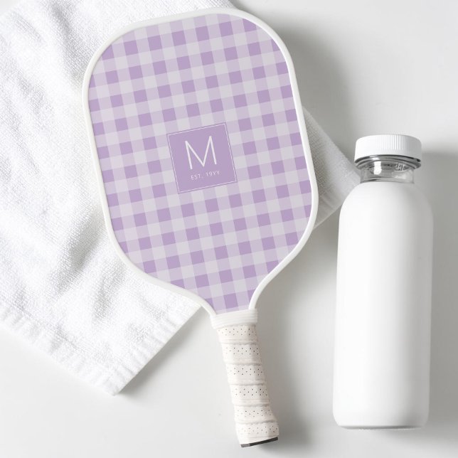 Preppy Purple Gingham Monogram Established Est Pickleball Paddle (Preppy Purple Gingham Monogram Established Est Pickleball Paddle)