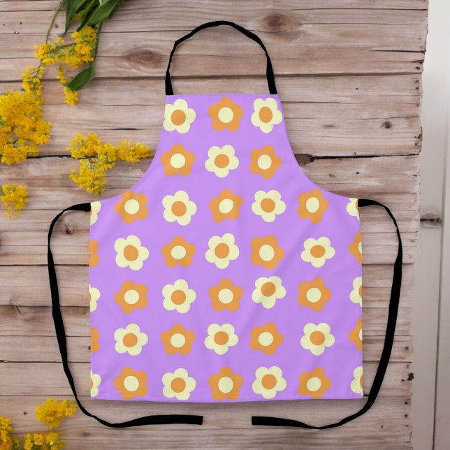 Preppy Purple Orange Floral Simple Flower Pattern Apron (Creator Uploaded)