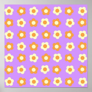 Preppy Purple Orange Floral Simple Flower Pattern Poster