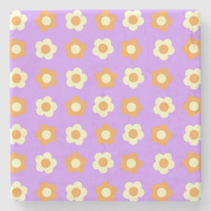 Preppy Purple Orange Floral Simple Flower Pattern Stone Coaster