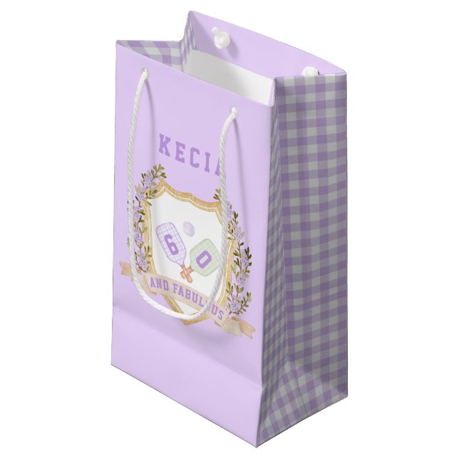 Preppy Purple Pickle Ball Happy Birthday  Small Gift Bag (Front Angled)