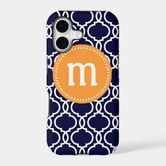 Preppy Quatrefoil Custom Monogram in Navy & Orange