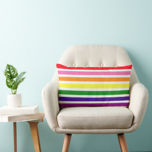 Preppy Rainbow and White Stripe Pattern Lumbar Cushion