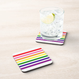 Preppy Rainbow Candy Stripe on White Coaster