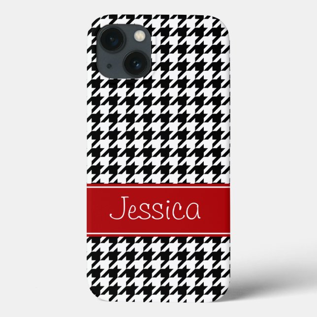 Preppy Red and Black Houndstooth Personalised Case-Mate iPhone Case (Back)