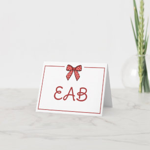Preppy Red and White Heart Bow Monogram Note Card