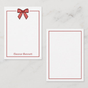 Preppy Red and White Heart Bow Personalised Card
