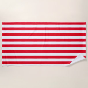 Preppy red and White Stripes Geometric Pattern Beach Towel