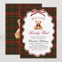 Preppy Red Christmas Plaid Teddy Bear Baby Shower