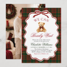 Preppy Red Christmas Plaid Teddy Bear Baby Shower