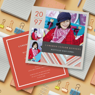 Preppy Red Pin Stripes Photo Graduation Party Invitation