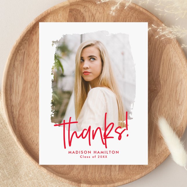 Preppy Red Script Photo Graduation Thank You Postcard (Creator Uploaded)