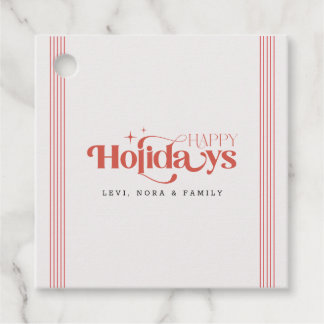 Preppy Red Script Whimsical Happy Holidays Favour Tags