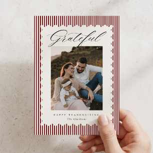 Preppy Red Stripe Grateful Thanksgiving Photo Card