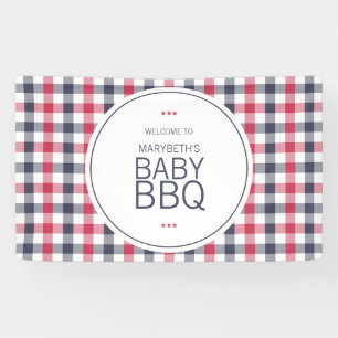 Preppy Red White & Blue Plaid Baby Shower Welcome Banner