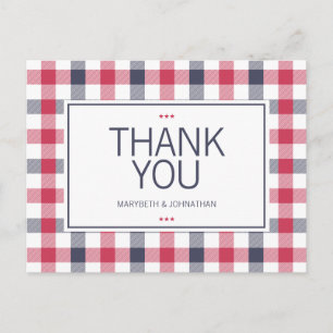 Preppy Red, White & Blue Plaid Thank You Postcard