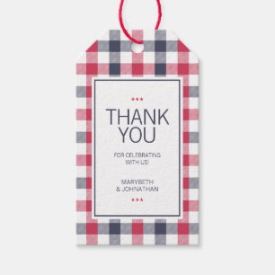 Preppy Red, White & Blue Plaid Wedding Thank You Gift Tags