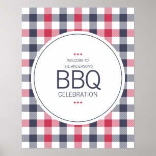 Preppy Red White & Blue Plaid Wedding Welcome Post Poster