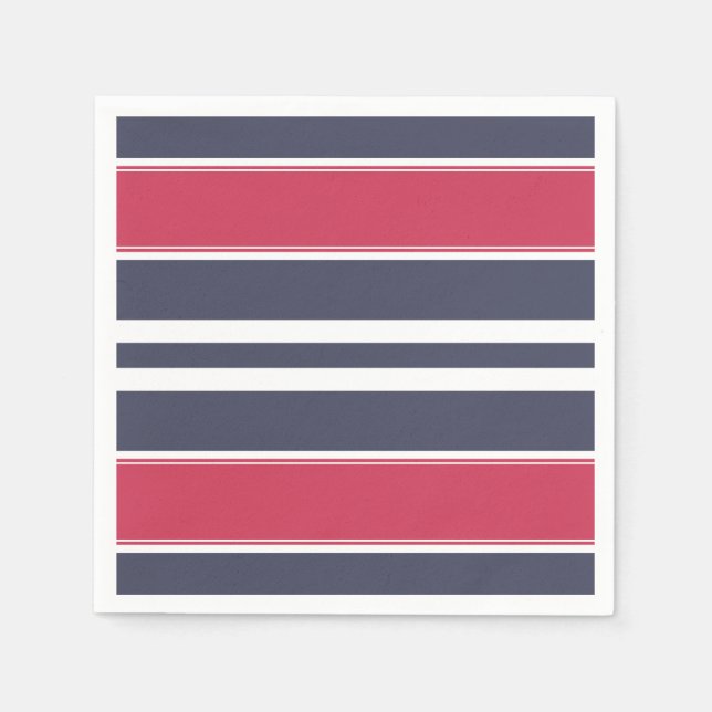 Preppy Red, White & Blue Stripe Paper Napkins (Front)