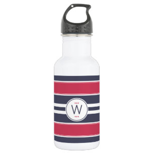 Preppy Red, White & Blue Stripe Water Bottle