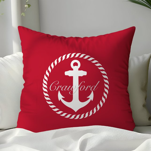 Preppy Red & White Nautical Anchor Monogram Cushion (Creator Uploaded)