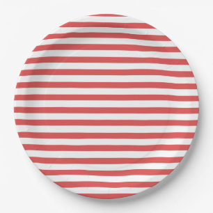 Preppy Red & white Stripes Paper Plate