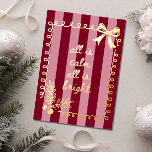 Preppy Retro Chic Burgundy Stripe Bow Gold Foil