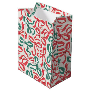 Preppy Ribbon Bows Christmas Red Green Medium Gift Bag