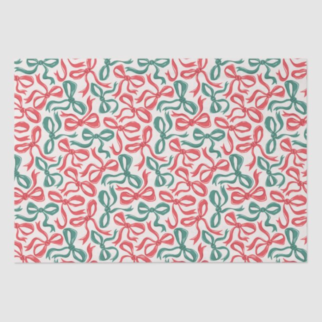 Preppy Ribbon Bows Christmas Red Green Tissue Paper (Front)