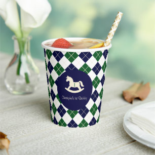 Preppy Rocking Horse Argyle 1st Birthday Paper Cups
