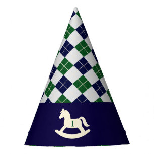 Preppy Rocking Horse Argyle 1st Birthday Party Hat