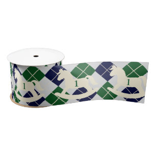 Preppy Rocking Horse Argyle 1st Birthday Satin Ribbon