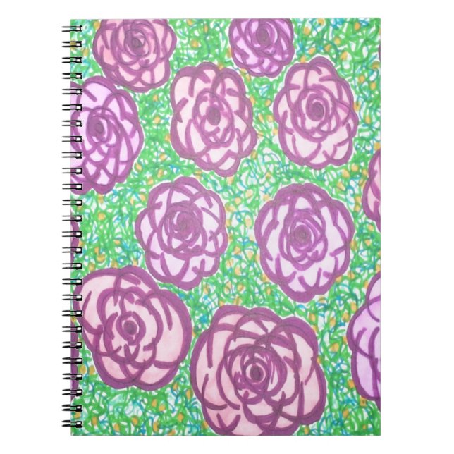 Preppy Rose Garden Floral Print Spiral Notebook (Front)