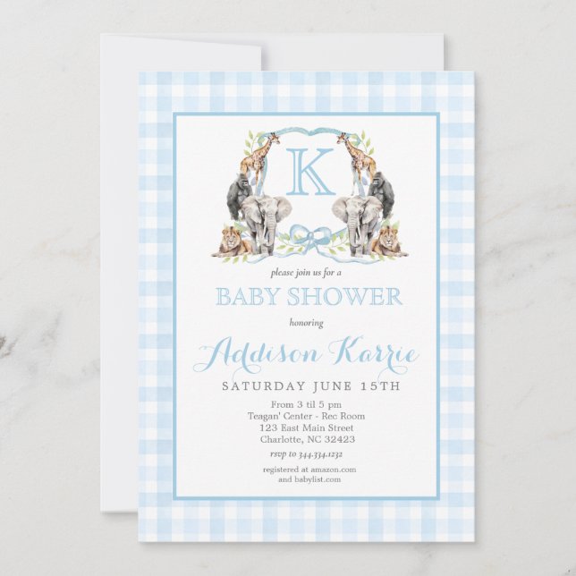 Preppy Safari Crest Baby Shower Invitation (Front)