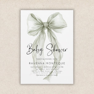 Preppy Sage Bow Clean Personalised Baby Shower Invitation