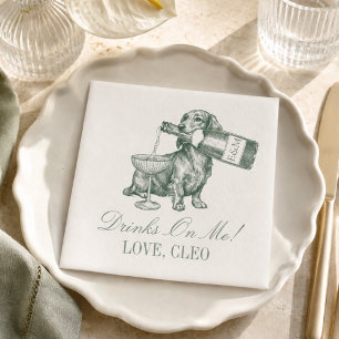 Preppy Sage Green Dachshund Champagne Wedding Napkin
